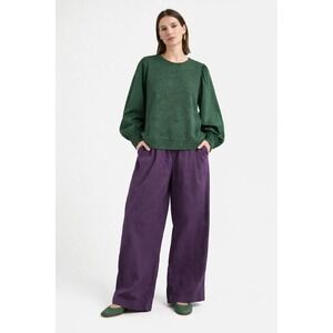 Porridge Anthropologie M Green Textured  Sweatshirt Balloon Sleeve Boho Top